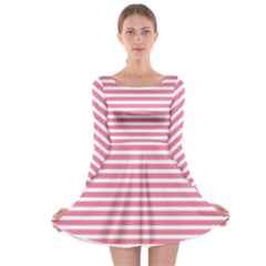 Horizontal Stripes Light Pink Long Sleeve Skater Dress by Mariart