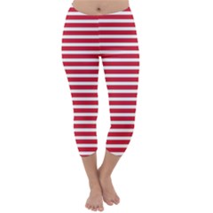 Horizontal Stripes Red Capri Winter Leggings 