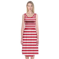 Horizontal Stripes Red Midi Sleeveless Dress