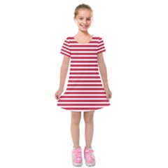 Horizontal Stripes Red Kids  Short Sleeve Velvet Dress