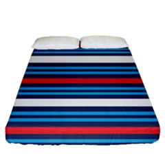 Martini Style Racing Tape Blue Red White Fitted Sheet (queen Size) by Mariart