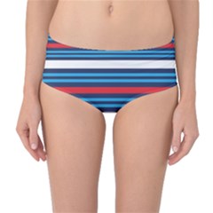 Martini Style Racing Tape Blue Red White Mid-waist Bikini Bottoms by Mariart