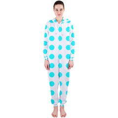 Polka Dot Blue White Hooded Jumpsuit (ladies)  by Mariart