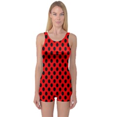 Polka Dot Black Red Hole Backgrounds One Piece Boyleg Swimsuit by Mariart