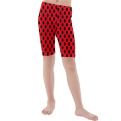Polka Dot Black Red Hole Backgrounds Kids  Mid Length Swim Shorts