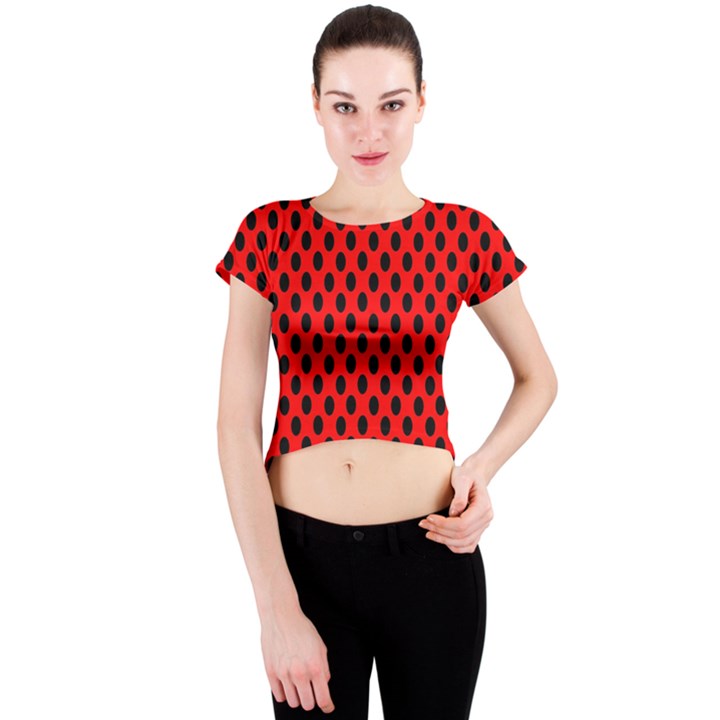 Polka Dot Black Red Hole Backgrounds Crew Neck Crop Top
