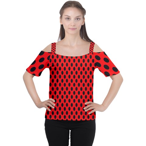 Polka Dot Black Red Hole Backgrounds Women s Cutout Shoulder Tee by Mariart