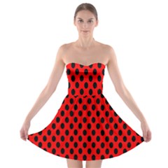 Polka Dot Black Red Hole Backgrounds Strapless Bra Top Dress by Mariart