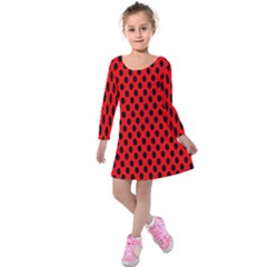 Polka Dot Black Red Hole Backgrounds Kids  Long Sleeve Velvet Dress by Mariart