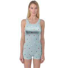 Polka Dot Flooring Blue Orange Blur Spot One Piece Boyleg Swimsuit by Mariart