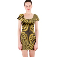 Fractal Golden River Short Sleeve Bodycon Dress by Simbadda