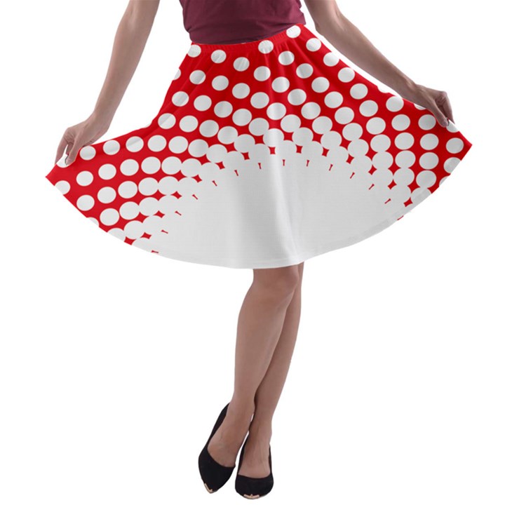 Polka Dot Circle Hole Red White A-line Skater Skirt