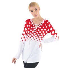 Polka Dot Circle Hole Red White Women s Tie Up Tee by Mariart