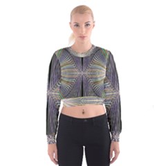 Color Fractal Symmetric Wave Lines Women s Cropped Sweatshirt by Simbadda