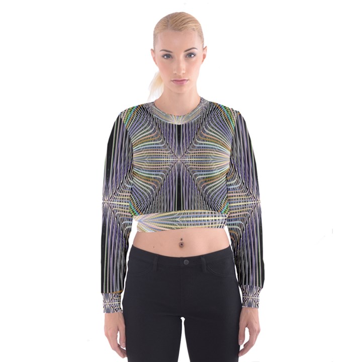 Color Fractal Symmetric Wave Lines Women s Cropped Sweatshirt