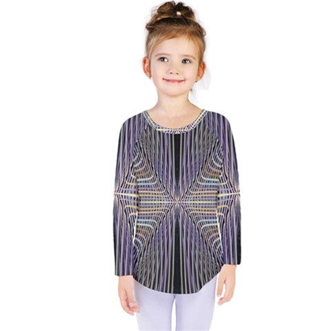 Color Fractal Symmetric Wave Lines Kids  Long Sleeve Tee by Simbadda