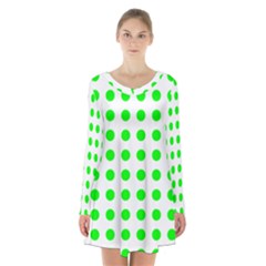 Polka Dot Green Long Sleeve Velvet V-neck Dress