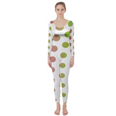 Polka Dot Pink Green Blue Long Sleeve Catsuit by Mariart