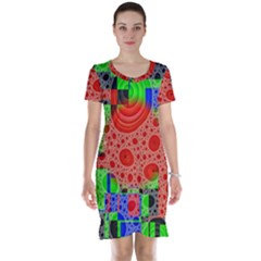 Background With Fractal Digital Cubist Drawing Short Sleeve Nightdress by Simbadda