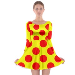 Polka Dot Red Yellow Long Sleeve Skater Dress