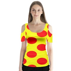 Polka Dot Red Yellow Butterfly Sleeve Cutout Tee 