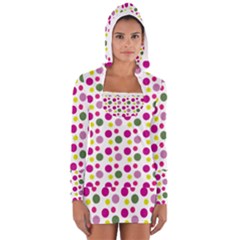 Polka Dot Purple Green Yellow Women s Long Sleeve Hooded T-shirt by Mariart