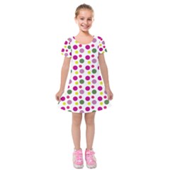 Polka Dot Purple Green Yellow Kids  Short Sleeve Velvet Dress