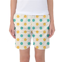 Polka Dot Yellow Green Blue Women s Basketball Shorts by Mariart