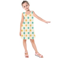 Polka Dot Yellow Green Blue Kids  Sleeveless Dress