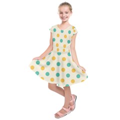 Polka Dot Yellow Green Blue Kids  Short Sleeve Dress by Mariart