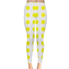 Polka Dot Yellow White Leggings  by Mariart