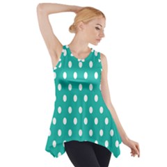 Polka Dots White Blue Side Drop Tank Tunic by Mariart