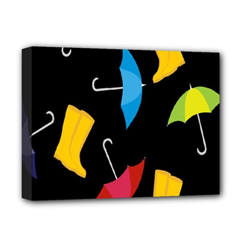 Rain Shoe Boots Blue Yellow Pink Orange Black Umbrella Deluxe Canvas 16  X 12   by Mariart