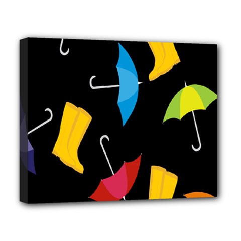 Rain Shoe Boots Blue Yellow Pink Orange Black Umbrella Deluxe Canvas 20  X 16   by Mariart
