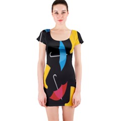 Rain Shoe Boots Blue Yellow Pink Orange Black Umbrella Short Sleeve Bodycon Dress by Mariart