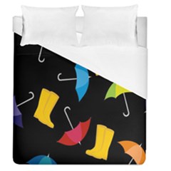 Rain Shoe Boots Blue Yellow Pink Orange Black Umbrella Duvet Cover (queen Size) by Mariart