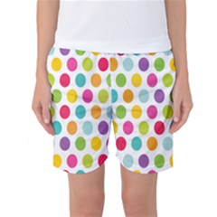 Polka Dot Yellow Green Blue Pink Purple Red Rainbow Color Women s Basketball Shorts by Mariart