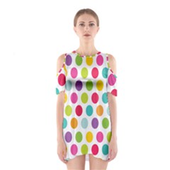 Polka Dot Yellow Green Blue Pink Purple Red Rainbow Color Shoulder Cutout One Piece by Mariart