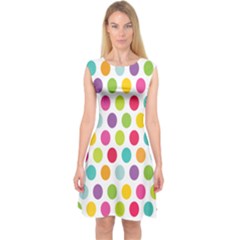 Polka Dot Yellow Green Blue Pink Purple Red Rainbow Color Capsleeve Midi Dress by Mariart