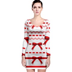 Ribbon Red Line Long Sleeve Bodycon Dress by Mariart