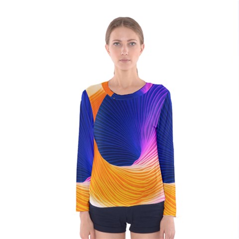 Wave Waves Chefron Color Blue Pink Orange White Red Purple Women s Long Sleeve Tee by Mariart