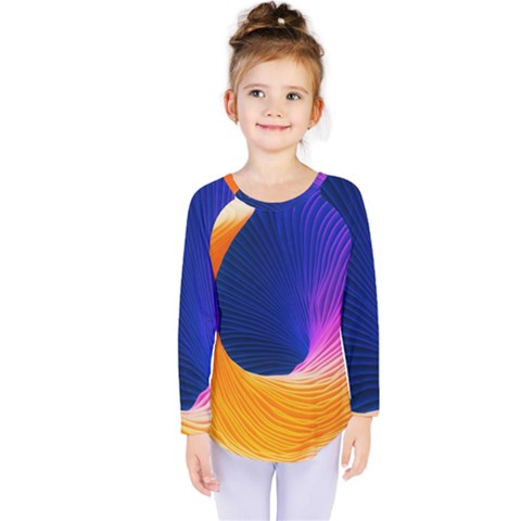 Wave Waves Chefron Color Blue Pink Orange White Red Purple Kids  Long Sleeve Tee by Mariart