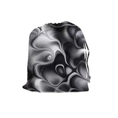 Fractal Black Liquid Art In 3d Glass Frame Drawstring Pouches (large)  by Simbadda