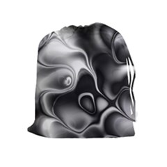 Fractal Black Liquid Art In 3d Glass Frame Drawstring Pouches (extra Large) by Simbadda