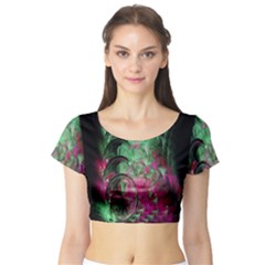 Pink And Green Shapes Make A Pretty Fractal Image Short Sleeve Crop Top (tight Fit)