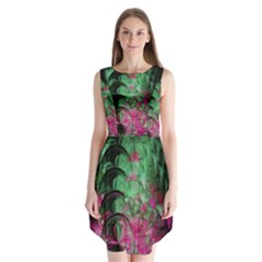 Pink And Green Shapes Make A Pretty Fractal Image Sleeveless Chiffon Dress  