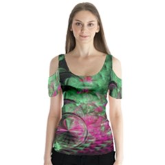Pink And Green Shapes Make A Pretty Fractal Image Butterfly Sleeve Cutout Tee 