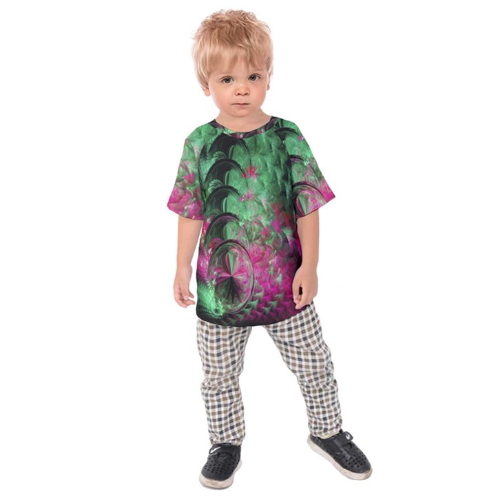 Pink And Green Shapes Make A Pretty Fractal Image Kids  Raglan Tee