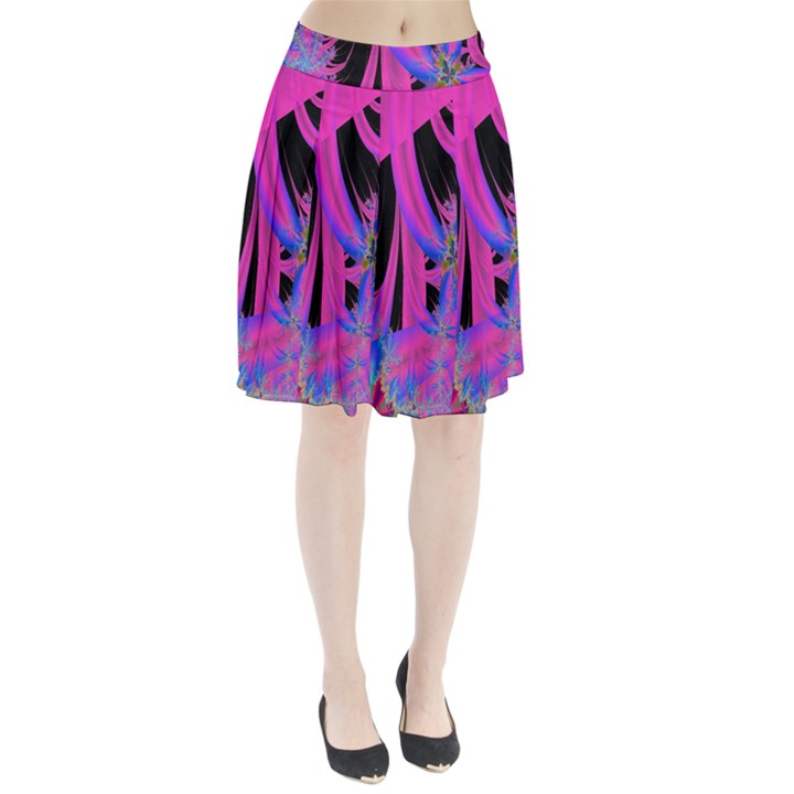 Fractal In Bright Pink And Blue Pleated Skirt