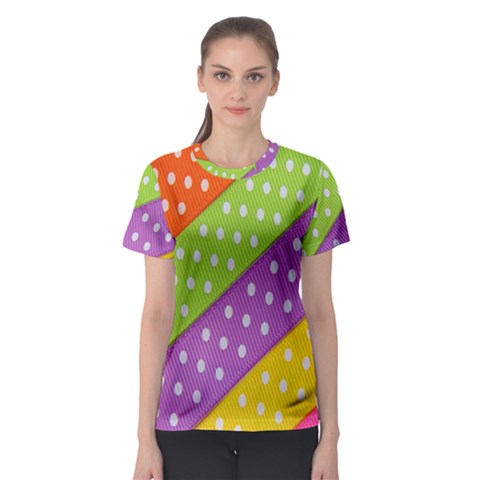 Colorful Easter Ribbon Background Women s Sport Mesh Tee by Simbadda